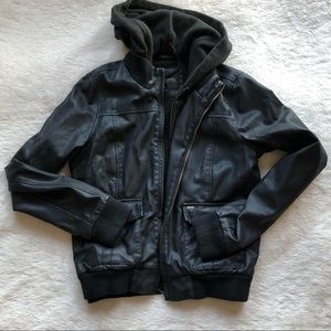 Obey Leather Jacket with Hoodie